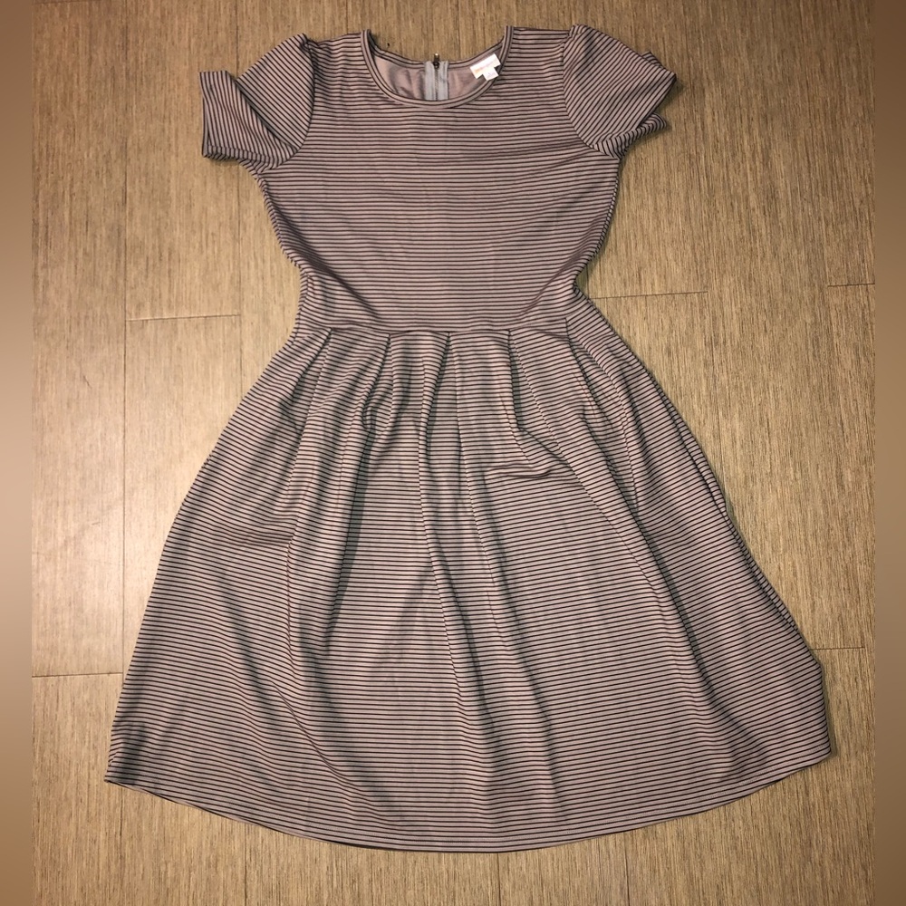 LuLaRoe Rose Tan and Black Striped Midi Dress